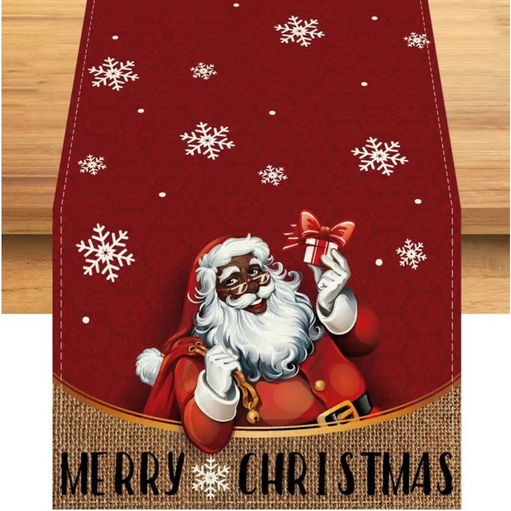 NIP Christmas Table Runner African American Santa “Merry Christmas” “72” x 13”